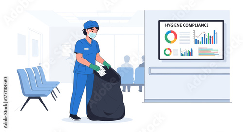 Healthcare professional maintaining hygiene standards in a hospital environment