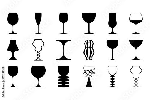 Wine Glass Silhouette Collection – Elegant Stemware Icons for Bar and Branding