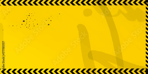 Industrial safety warning sign on a yellow caution background with black diagonal stripes, a metal illustration for construction work