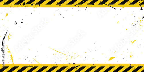 Grunge yellow caution banner with black hazard stripes, a safety warning design