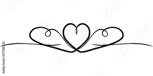 Vector elegant heart design with decorative swirls and a horizontal line in black on a white background