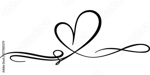 Vector elegant heart design with swirling flourish in black on a white background creating a romantic feel