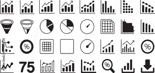 Collection of financial and data analysis chart icons Keywords: charts, graphs, financial data, business analytics
