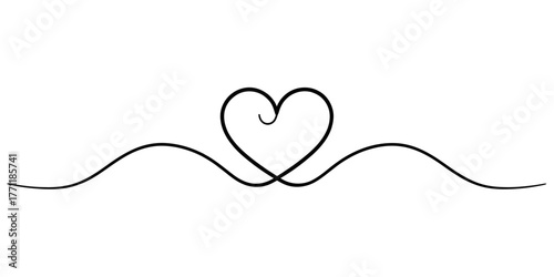 Vector a single black line forms a heart shape with a swirl on top and wavy lines extending from the bottom