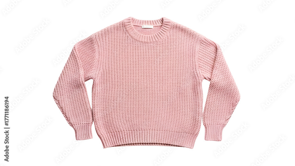 Fototapeta premium Pink chunky knit pullover garment displayed against a dark background