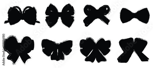 Decorative ribbon bow set – cute silhouette icons, elegant gift wrap vector, festive accessory design