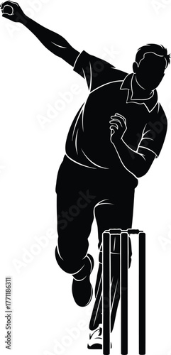 Silhouette of a cricket bowler in action