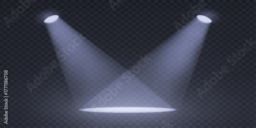 Blue light spotlight vector illustration with 3d effect on a black stage backdrop for a business concept banner design template