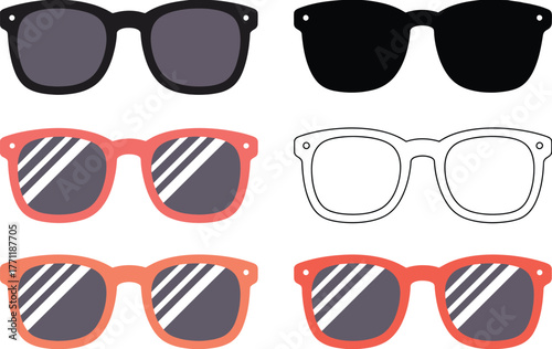 A set of minimalist vector icons showing sunglasses, perfect for any design project