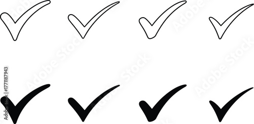 A simple clean illustration of a red straight line with two ends that are pointed upwards forming a checkmark