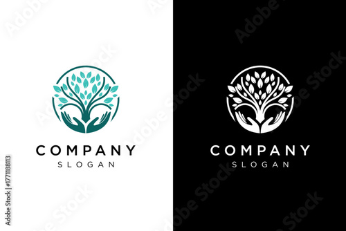 hand protecting tree design logo