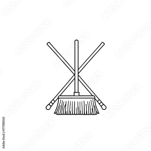 Broom and mop line art household essentials