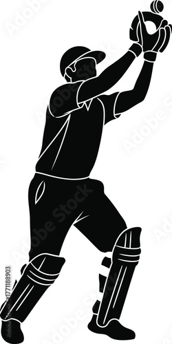 Silhouette of a cricket player catching a ball