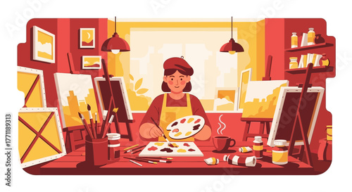 A vibrant artist's studio: creative space fostering artistic expression and artwork creation