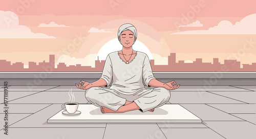 Mindful Meditation at Sunrise: Urban Serenity and Inner Peace in Tranquil Setting