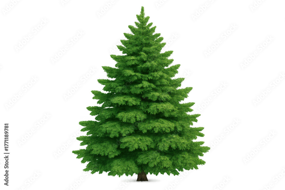 Obraz premium Green spruce tree standing vertically, ideal for a christmas holiday, natural forest, or winter season render, on transparent background