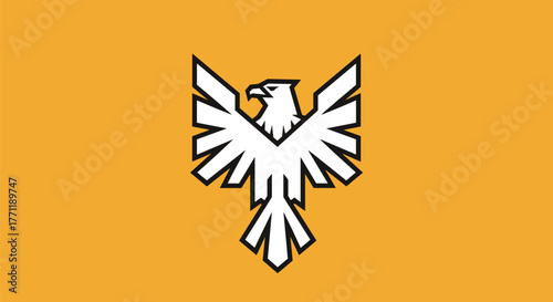 White eagle heraldic logo design on an orange background representing strength, freedom, and power.