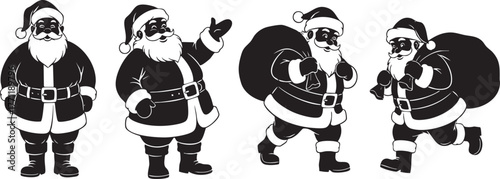 Santa Claus silhouettes ready for Christmas delivery, bringing joy and holiday cheer in monochrome, perfect for seasonal designs and festive projects