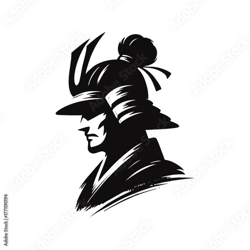 Samurai Warrior Illustration in Black and White