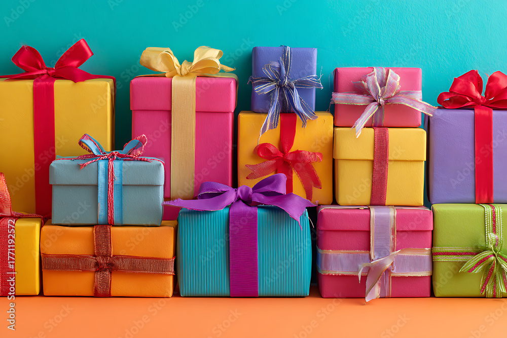 Obraz premium Vibrant Gift Arrangement for Colourful Event Promotions and Festive Occasions