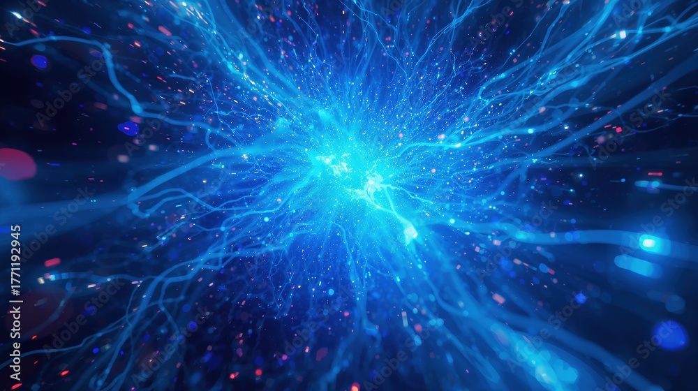 Fototapeta premium Abstract Blue Light Energy and Particles - Digital Science Technology Background with Neon Motion and Cosmic Wave Patterns