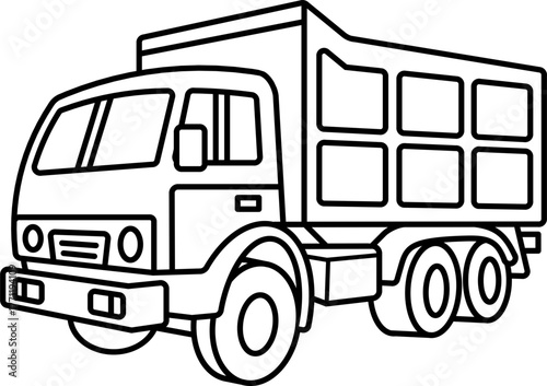 Simple Outline Style Detailed Dump Truck Transportation Icon