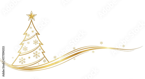 Elegant Golden Christmas Tree and Swirl Border