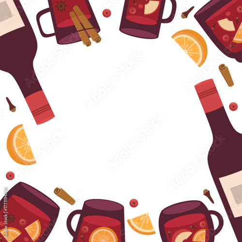 Mulled Wine Square Frame. Wine Background with Space for Text.