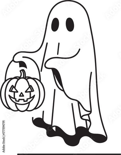 Minimal Pumpkin and Boo Ghost Vector Illustration
