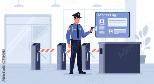Security Personnel Verification at Access Point Illustration for Modern Security Systems