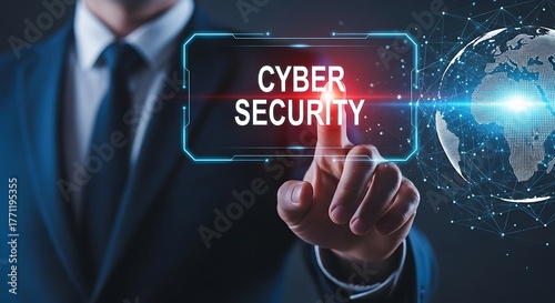 businessman touching virtual screen