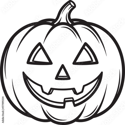 Spooky Pumpkin Head and Ghost Outline Illustration Set