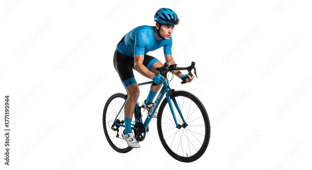 Obraz premium Focused cyclist pedaling on road bike for fitness and healthy lifestyle