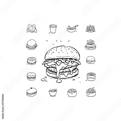 chicken sandwich line art savory meal delight