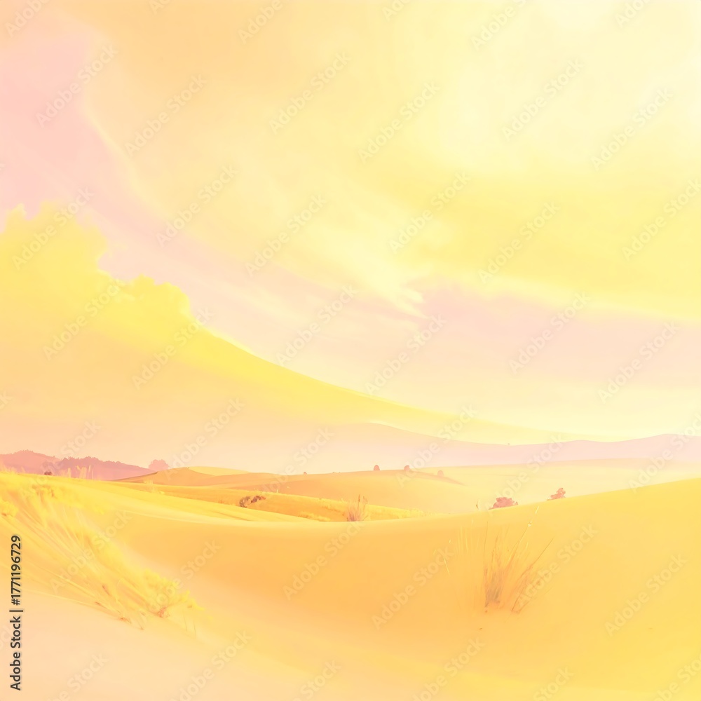 Fototapeta premium A vibrant, sun-drenched landscape showcasing desert dunes and an expansive sky