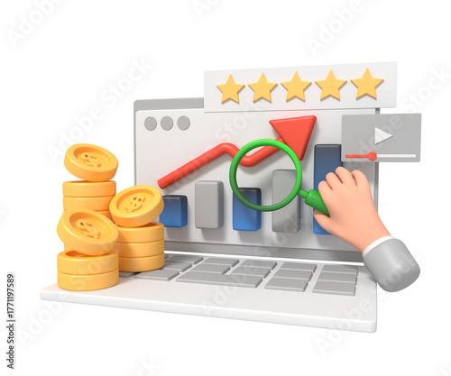 3D Illustration of Laptop with Business Analytics