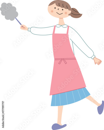 ハンディモップを持つ女性