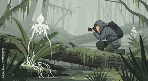 Ghost Orchid Photographer: Capturing Nature's Beauty in a Misty Bayou Landscape