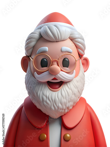 Cute 3D Santa Claus Character in Red Outfit with Glasses and Happy Expression