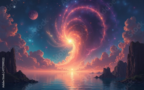 Hyperspace Symphony: Vibrant Disintegration and Tranquil Rhythms. High quality