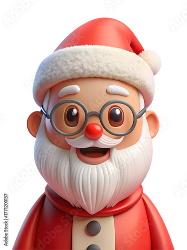 Playful 3D Santa Claus with Glasses Red Hat White Beard and Merry Expression