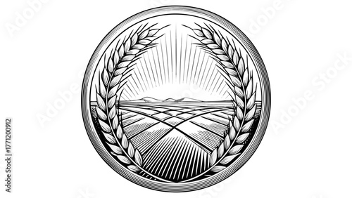 Stunning wheat field illustration evokes rustic charm and agricultural heritage, perfect for branding, farm-to-table designs, and organic product labels