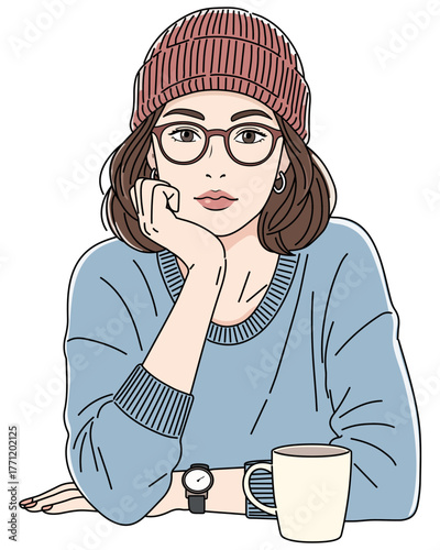 頬杖をつく女性02