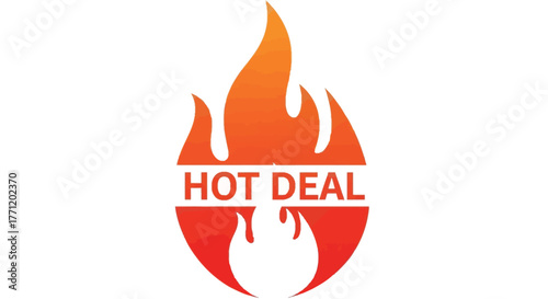Hot deal vector illustration with flame promotional graphic element for sales and discounts isolated on white background