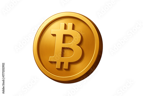 Golden Bitcoin Cryptocurrency Symbol on White Background