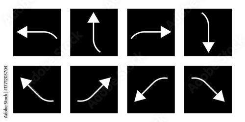 Set of Curved Directional Arrows Icon on Black Background