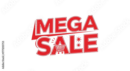 Mega sale vector design red text with shopping cart icon promotional banner for retail business