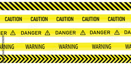 Yellow and Black Diagonal Safety Lines. Construction zones, and safety alerts. Caution yellow warning lines isolated on white background
