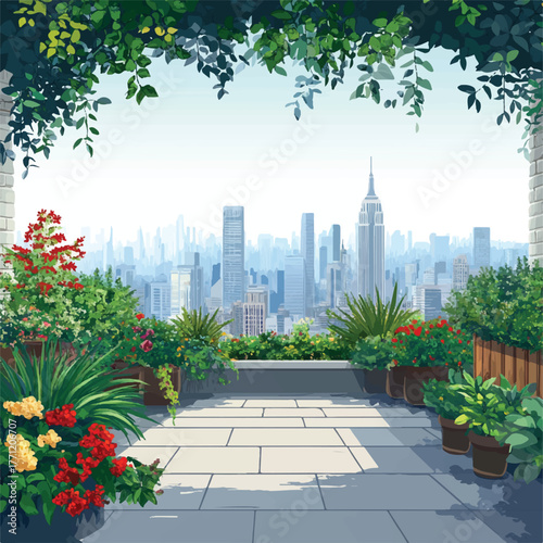Rooftop Garden Overlooking New York City Skyline