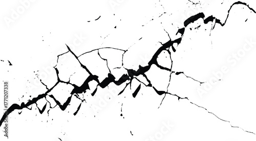 Cracks on the concrete wall. Cracks isolated on white background. Texture for overlay.  Wall Background. For designers to apply texture cracks to objects.